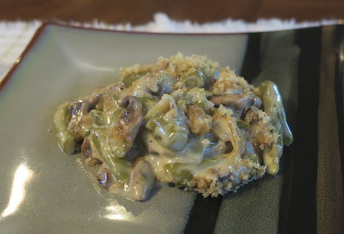 Serving of green bean casserole on a plate