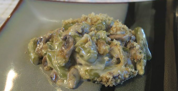 low-carb green bean casserole served on a plate